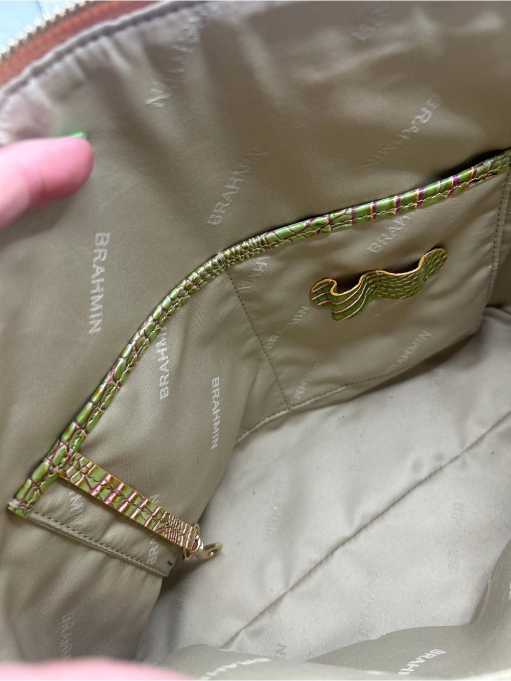 Brahmin Iridescent Green-Purple Croc Embossed Duxbury Satchel - Picture 6 of 14